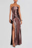 Chic Metallic Ruched Split Strapless Formal Dress