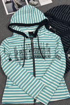 Striped Graphic Fitted Zip Up Hoodie