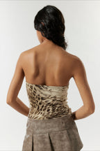 Printed Panel Backless Bandeau Crop Top