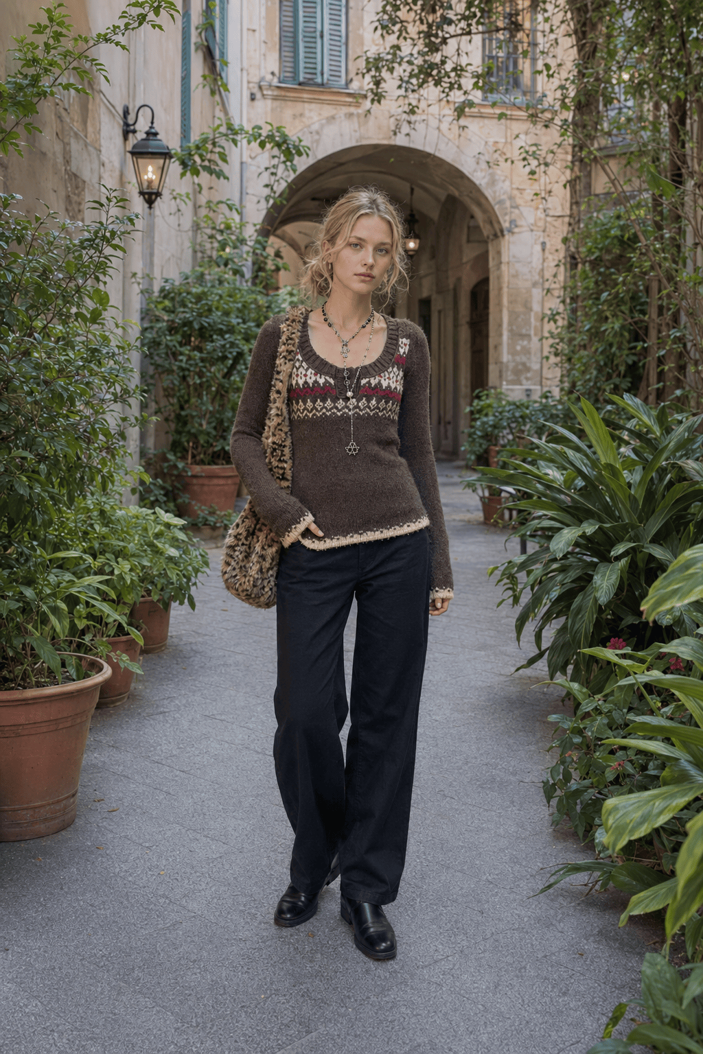 Jacquard Knit Button Sweater