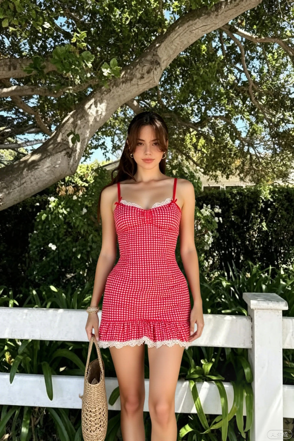Gingham Ruffle Hem Tank Reception Dress