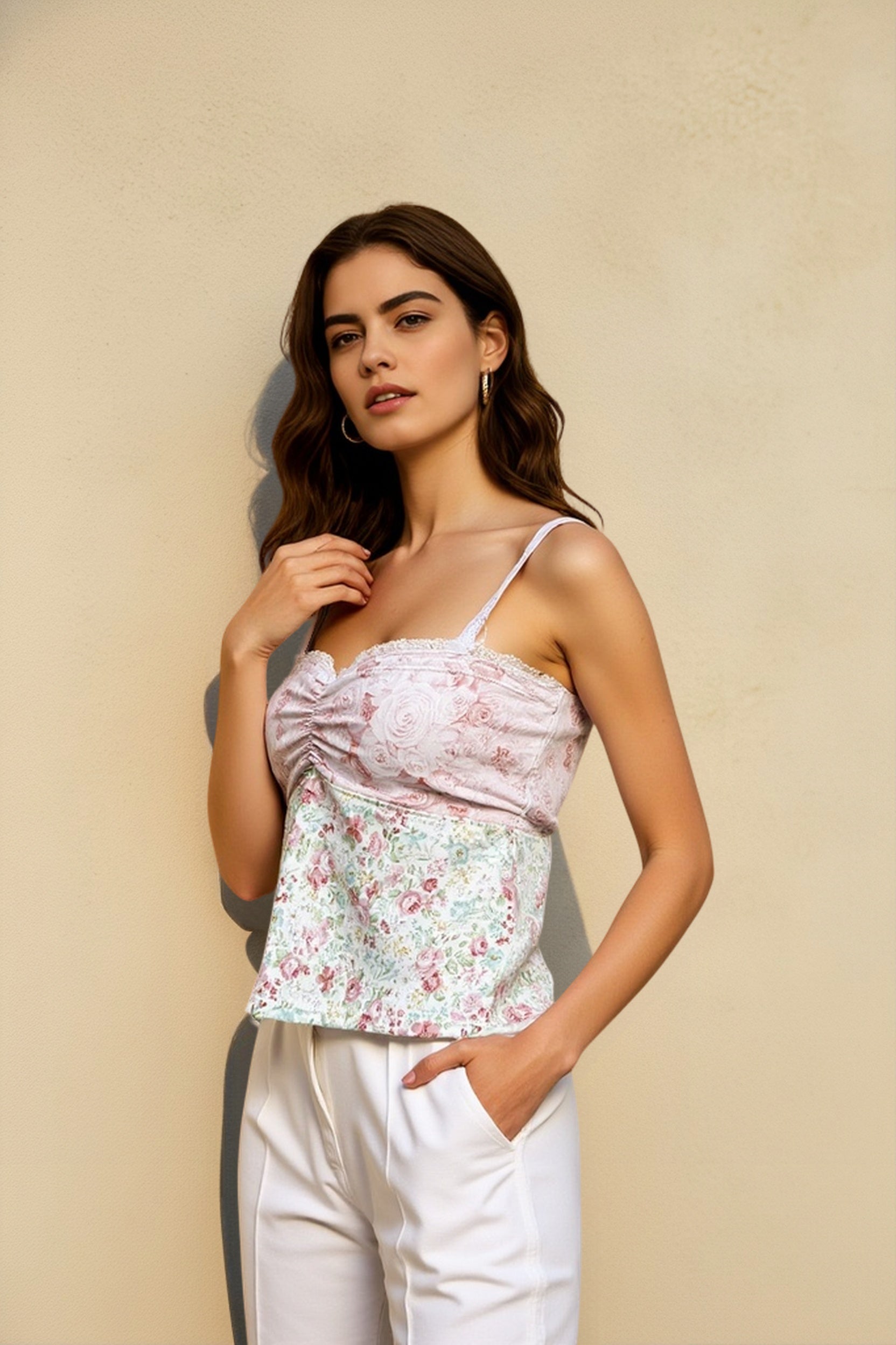 Floral Square Neck Shirred Cami Top Secondary image