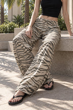Zebra Print Drawstring Hem Pants