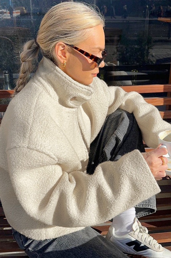 Faux Shearling Stand Collar Cropped Coat Secondary image