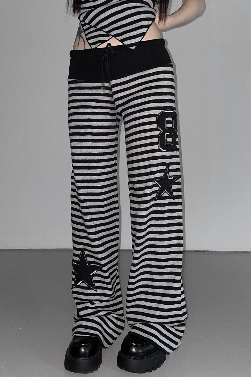 Striped Patch Relaxed Wide Leg Pants Secondary image