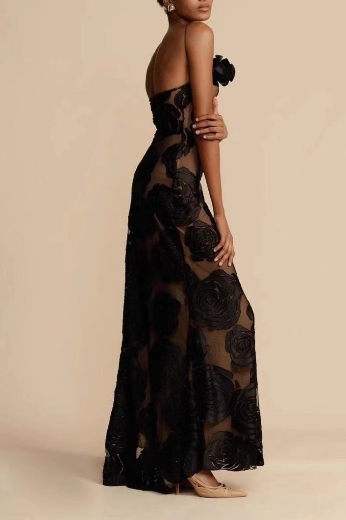 Burnout Spaghetti Strap Asymmetric Floral Formal Dress Secondary image