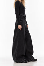 Deep Wash Draped Wide Leg Denim Jeans
