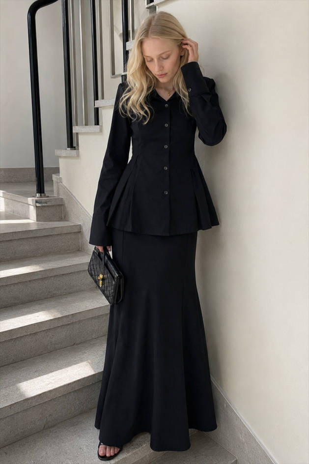 Slim Fit V Neck Blazer Two Piece Set