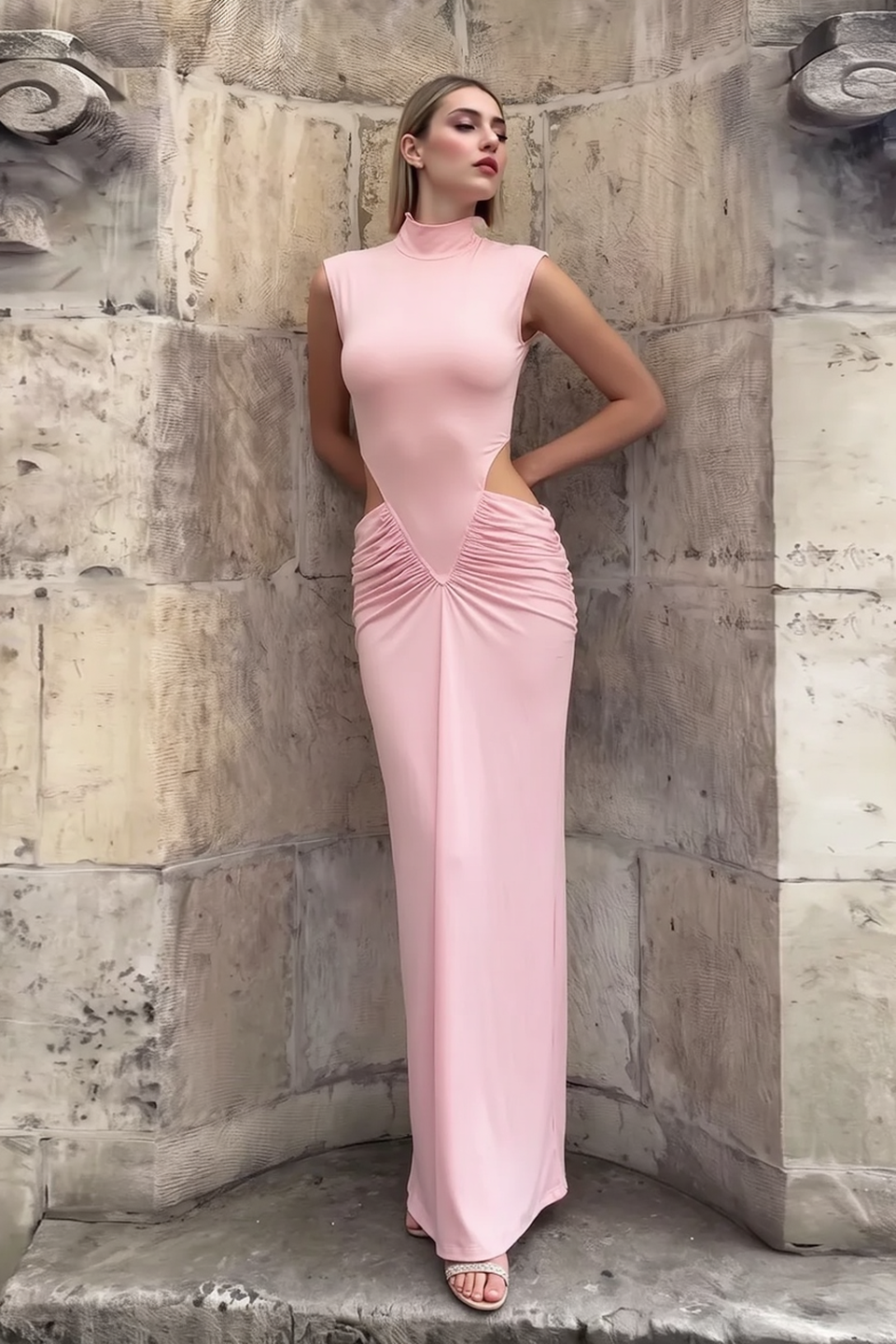 Ruched High Neck Cutout Bodycon Party Dress Secondary image