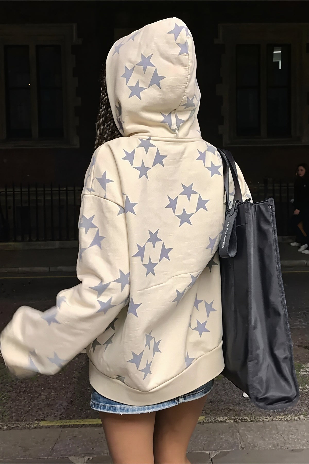 Star Print Reversible Oversized Zip Hoodie