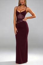 Sheer Panel Corset Cutout Maxi Dress