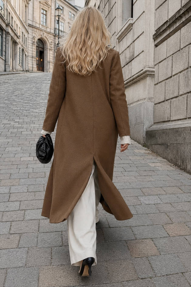Warm Wool Solid Color Long Overcoat