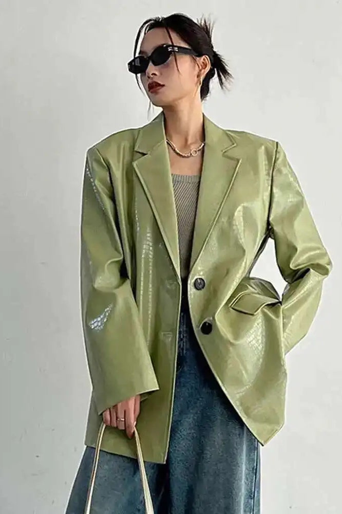 PU Leather Oversized Casual Blazer Secondary image