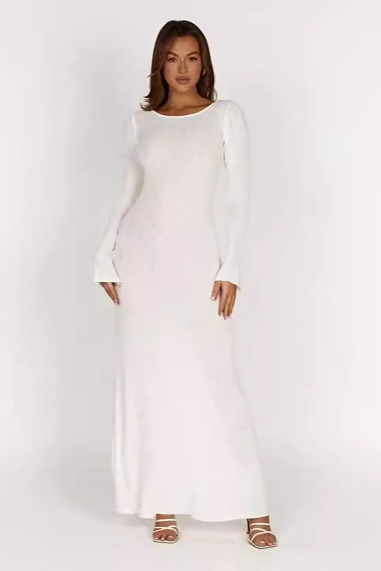 Knit Backless Tie Waist Long Sleeve Bodycon Dress Secondary image