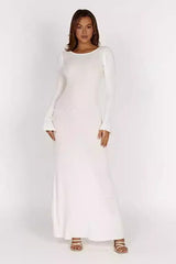 Knit Backless Tie Waist Long Sleeve Bodycon Dress
