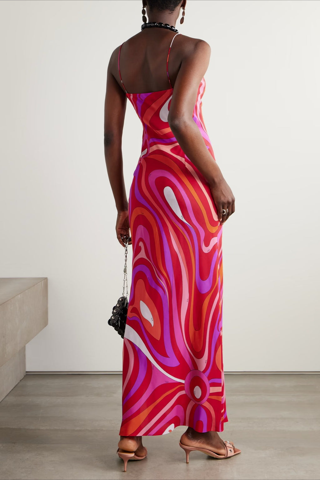 Printed Satin Cami Slit Silk Dress