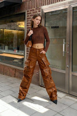 Summer Loose PU Leather Cargo Pant
