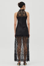 Round Neck Sheer Spliced Solid Elegant Lace Dress
