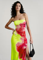 Strapless Floral Bodycon Slit Vacation Dress