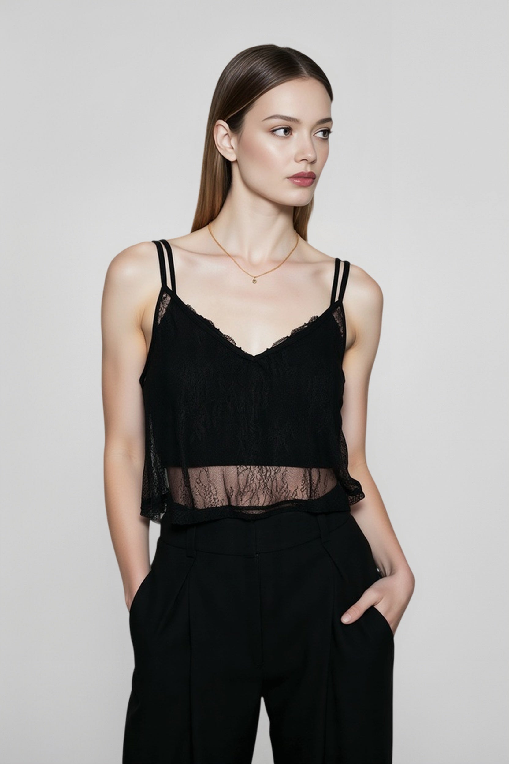 Sheer Black Cropped Cami Top Main image