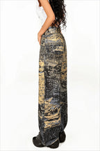 Graffiti Print Distressed Wide Leg Streetwear Jeans
