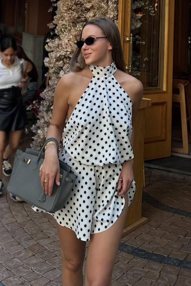 Polka Dot Halter Backless Tie Mini Dress Main image