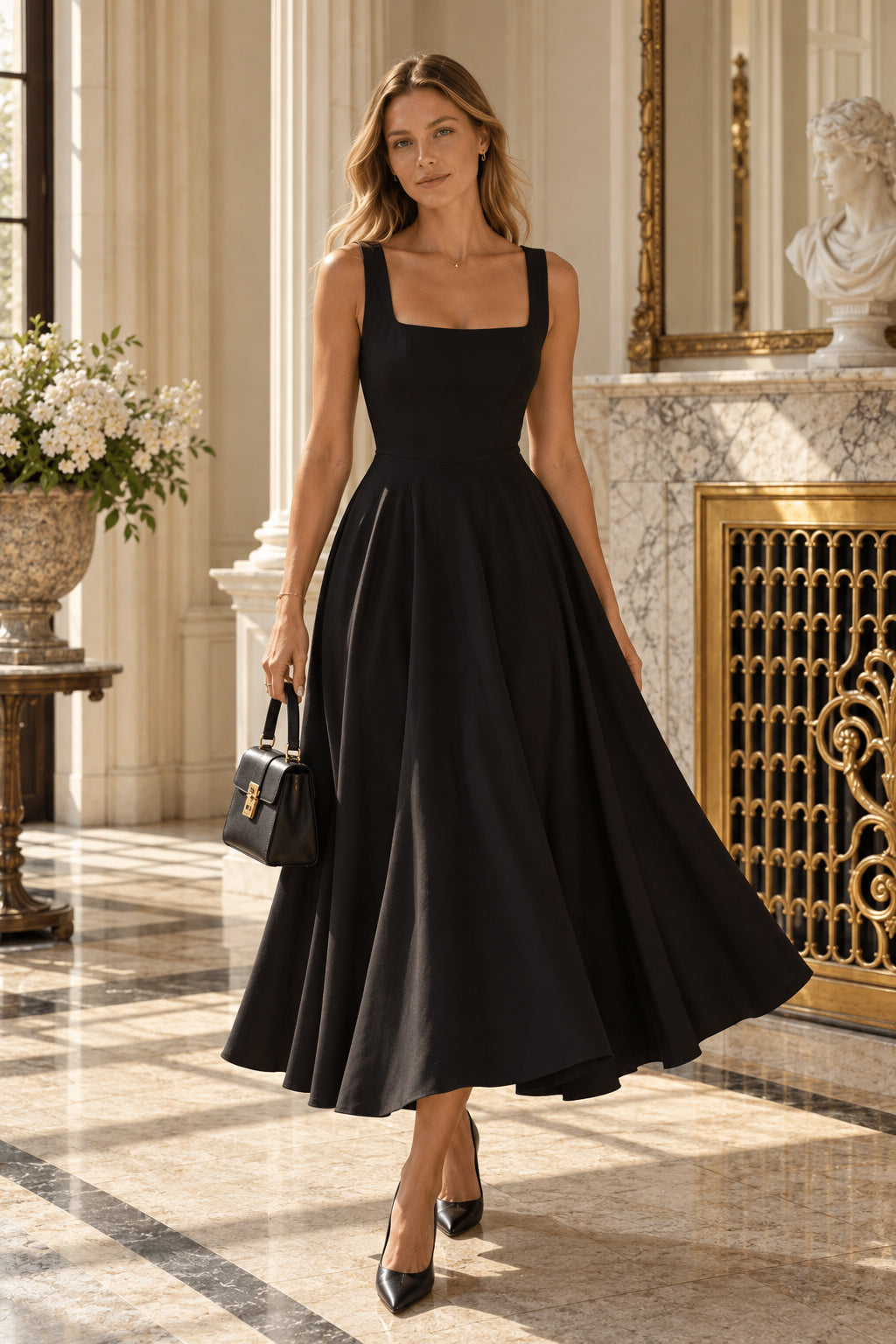 Minimalist Square Neck Slim A Line Slip Dress