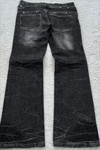 Lace Up Double Waist Distressed Jeans