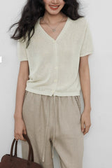 V-Neck Short Sleeve Knit Top