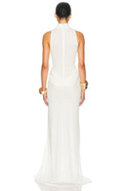 High Neck Ruched High Slit Party Dress