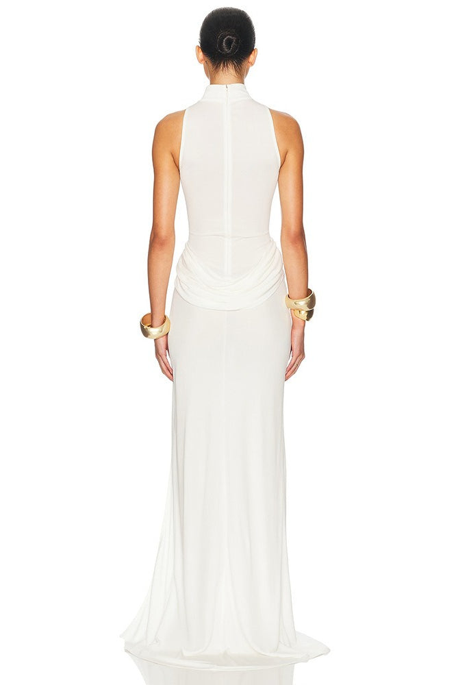 High Neck Ruched High Slit Party Dress