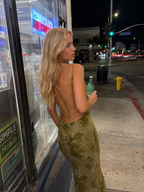 Tie Dye Backless Chain Patchwork Slim Long Floral Dress