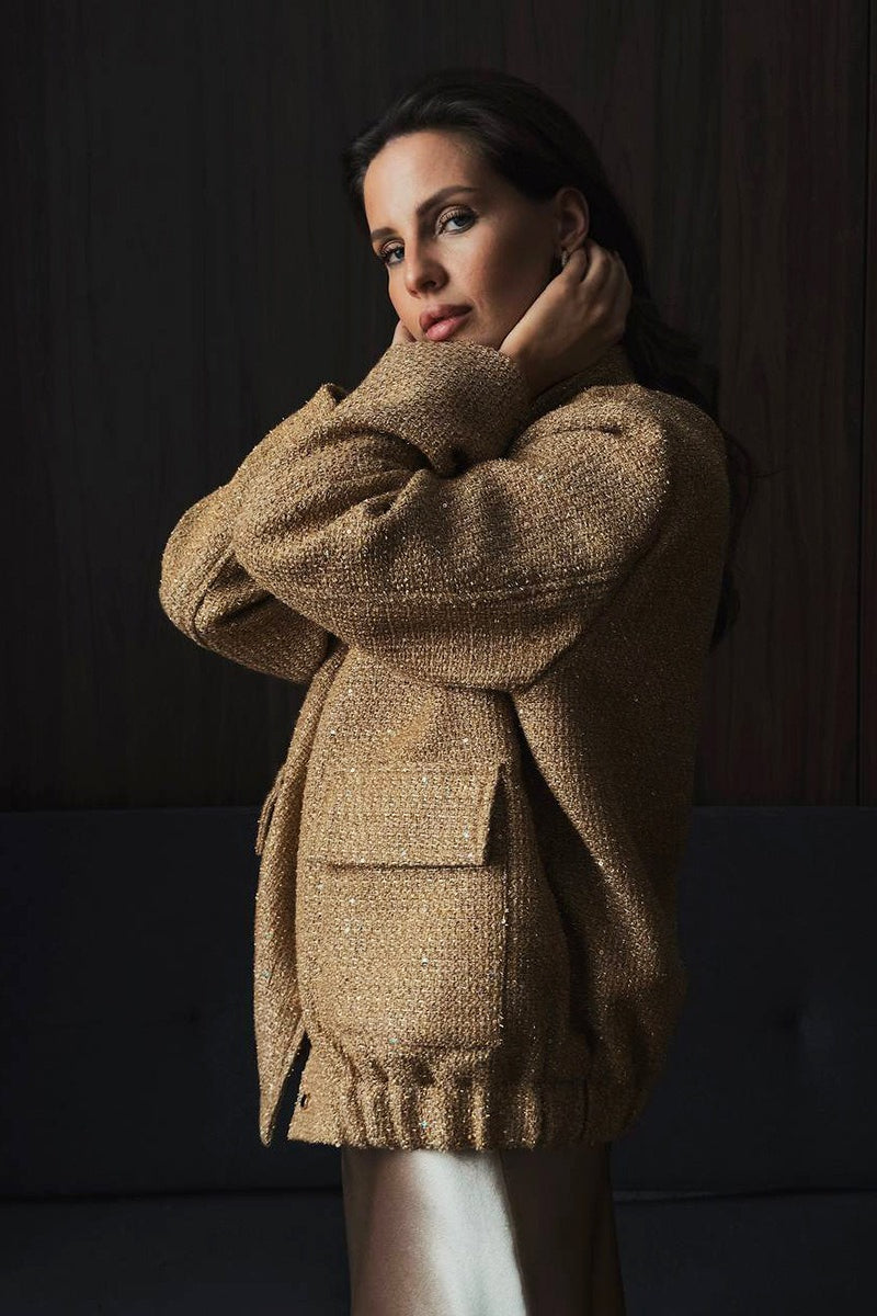 Metallic Sequined Stand Collar Coat Main image