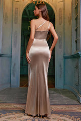 One Shoulder Ruched Waist Slit Sexy Formal Dress