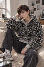 Reversible Leopard Print Zip Loose Vintage Hoodie