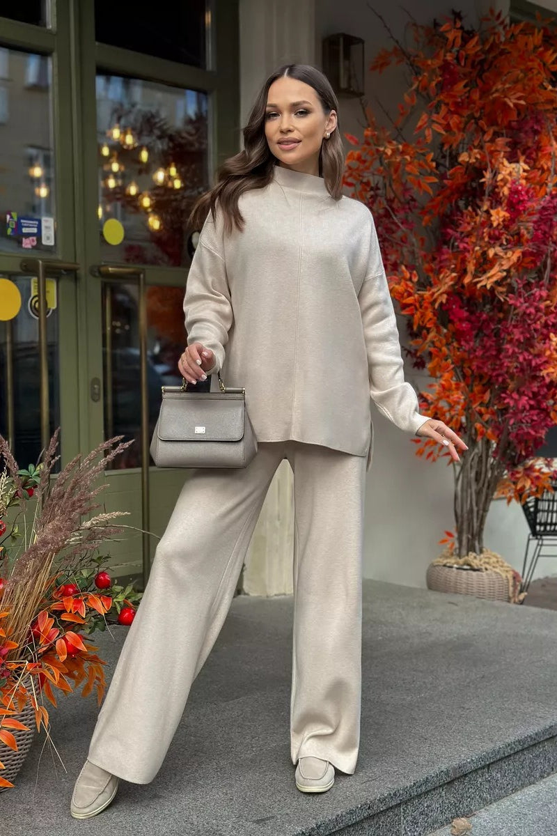 Slit Detail Sweater Wide Pants Knit Set Secondary image