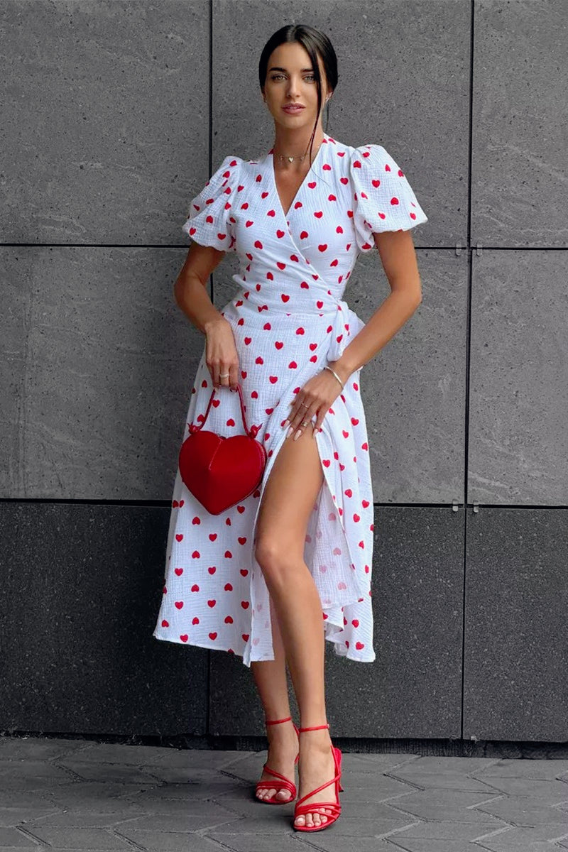 Puff Sleeve Floral Midi Wrap Dress Main image