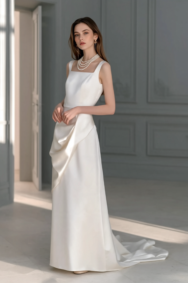 Minimalist High End Elegant Satin Wedding Dress