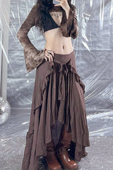 Vintage Asymmetric Hem Maxi Skirt