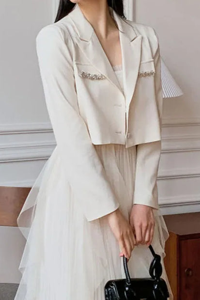 Crystal Decor Notched Cropped Blazer Secondary image