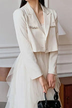 Crystal Decor Notched Cropped Blazer
