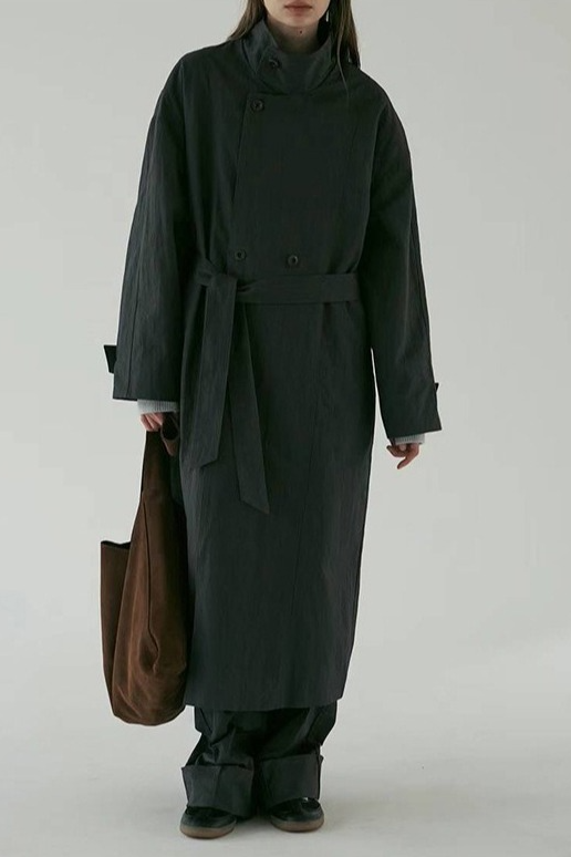 Silhouette Stand Collar Minimalist Commuting Long Trench Overcoat Secondary image
