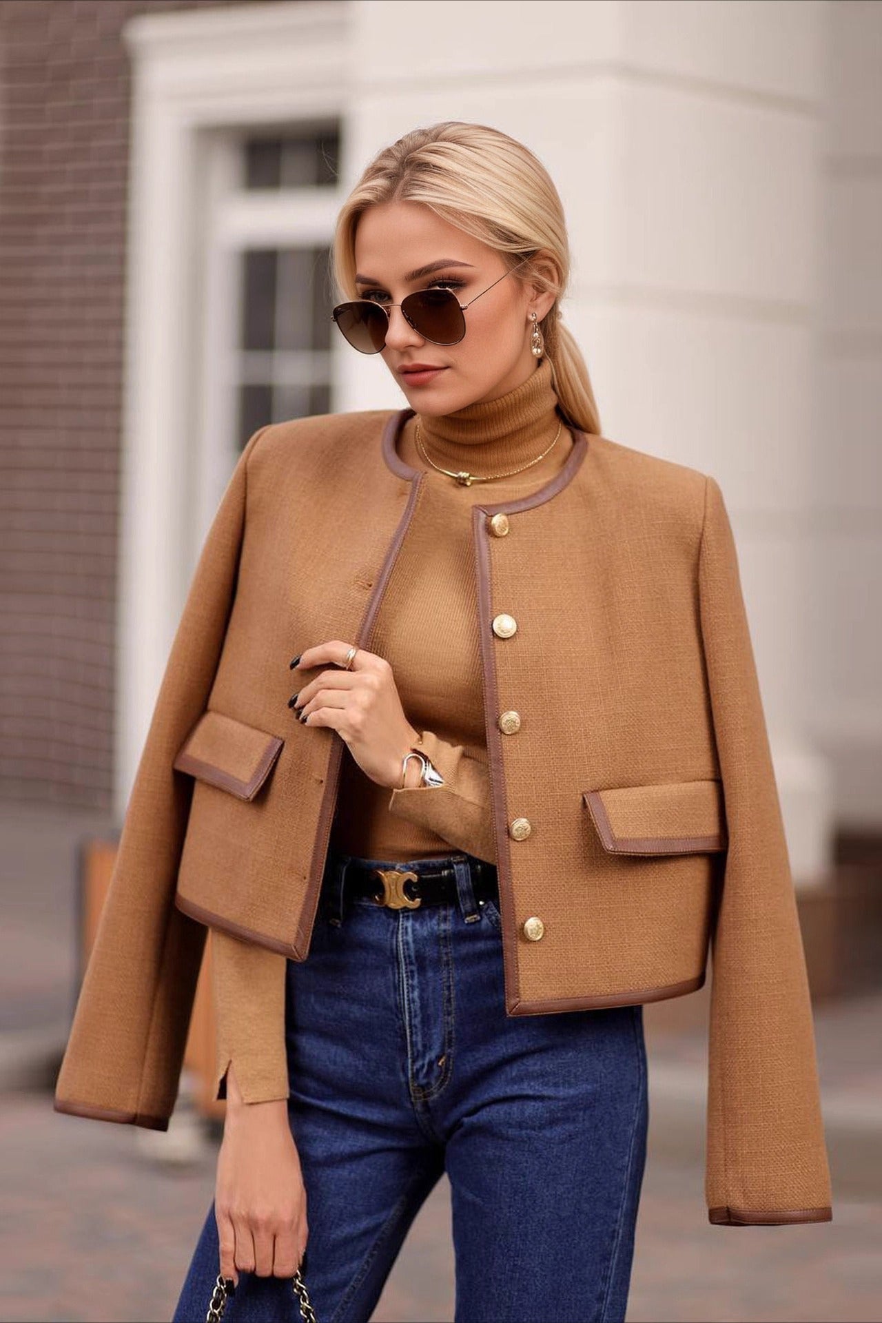 Short Tweed Round Neck Coat Main image