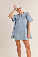 Ruffled Collar Denim Dress