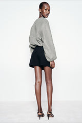 Faux Wool Short Zip Bomber Jacket