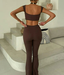 Solid Halter Backless Knit Set