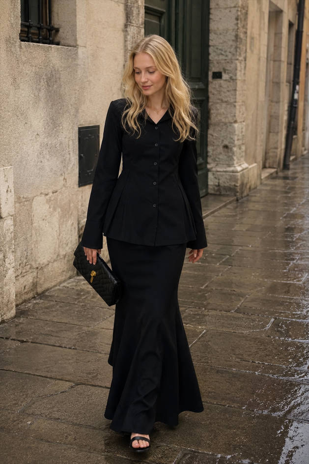 Slim Fit V Neck Blazer Two Piece Set