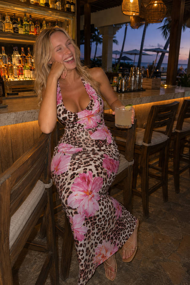 Leopard Halter Tie Slim Floral Dress