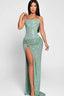 Spaghetti Strap Slit Sequin Formal Dress