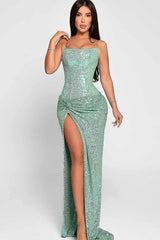 Sexy Spaghetti Strap Slit Sequin Formal Dress